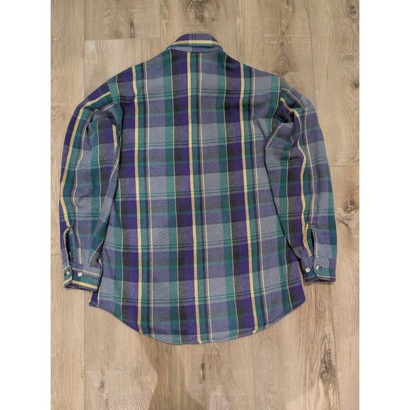 Vintage St. John's Bay Flannel Men's Large Tall LT USA Made Purple Green Plaid - Picture 4 of 14